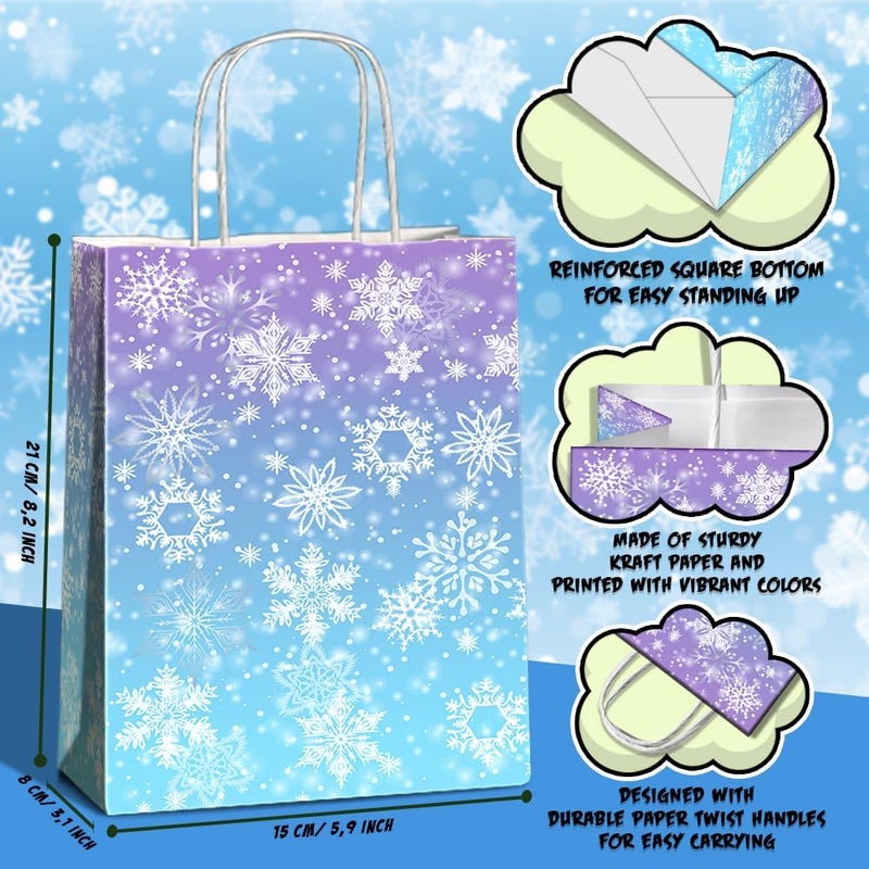 JOYGATHER 24 Pcs Snowflake Party Favor Bags with Handles - Winter Themed Goodie Gift Candy Kraft Paper Bags for Holiday Birthday Party Supplies Decorations - Image 2